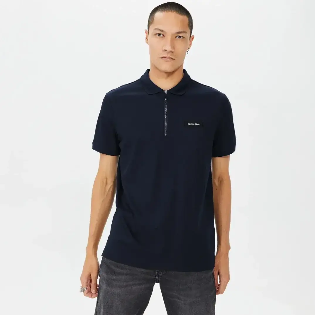 Calvin Klein Smooth Cotton Zip Polo Lacivert - 1