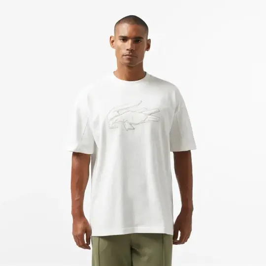 Oversize Fit Bisiklet Yaka Baskılı T-Shirt Beyaz