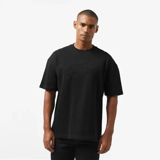 Oversize Fit Bisiklet Yaka Baskılı T-Shirt Siyah