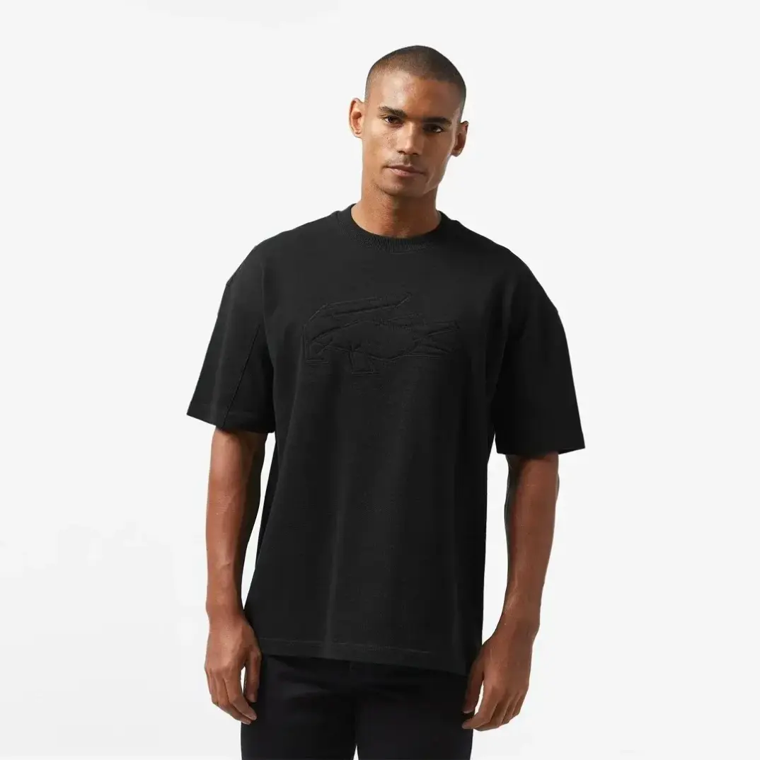 Oversize Fit Bisiklet Yaka Baskılı T-Shirt Siyah - 1