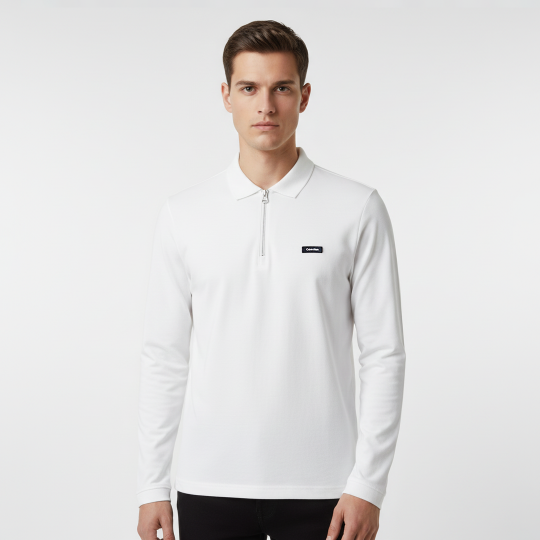 Smooth Uzun Kollu Polo Yaka Beyaz