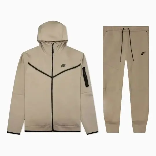 Tech Fleece Kapüşonlu Üst ve Eşofman Altı Khaki Set