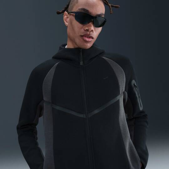 Tech Tam Boy Fermuarlı Fleece Windrunner Siyah/Anthracite/Siyah