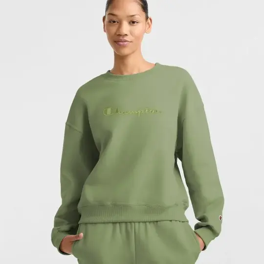 Tonal Embroidery Fleece Kadın Sweatshirt Yeşil