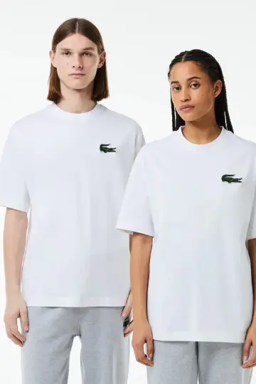 Unisex Loose Fit Large Croc Organic Heavy Tişört Beyaz