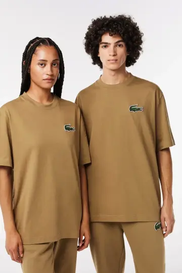 Unisex Loose Fit Large Croc Organic Heavy Tişört Kahverengi